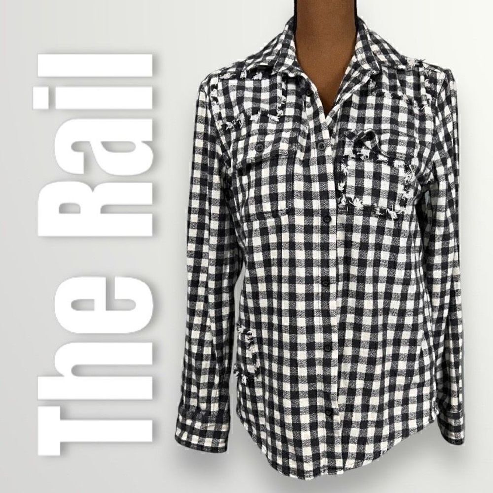 The Rail, Black & White Checked Button Up Plaid Flannel Shirt Jacket, Size Small